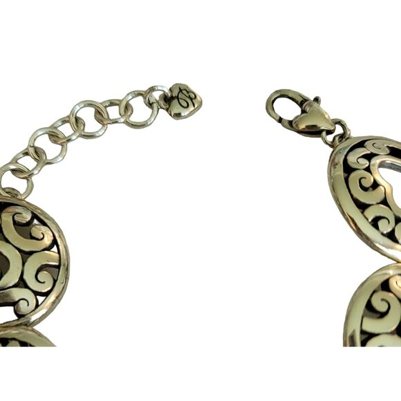 Brighton Silver Tone Circle Medallion Heart Link Bracelet 7 3/4” Long K59 - Picture 2 of 5